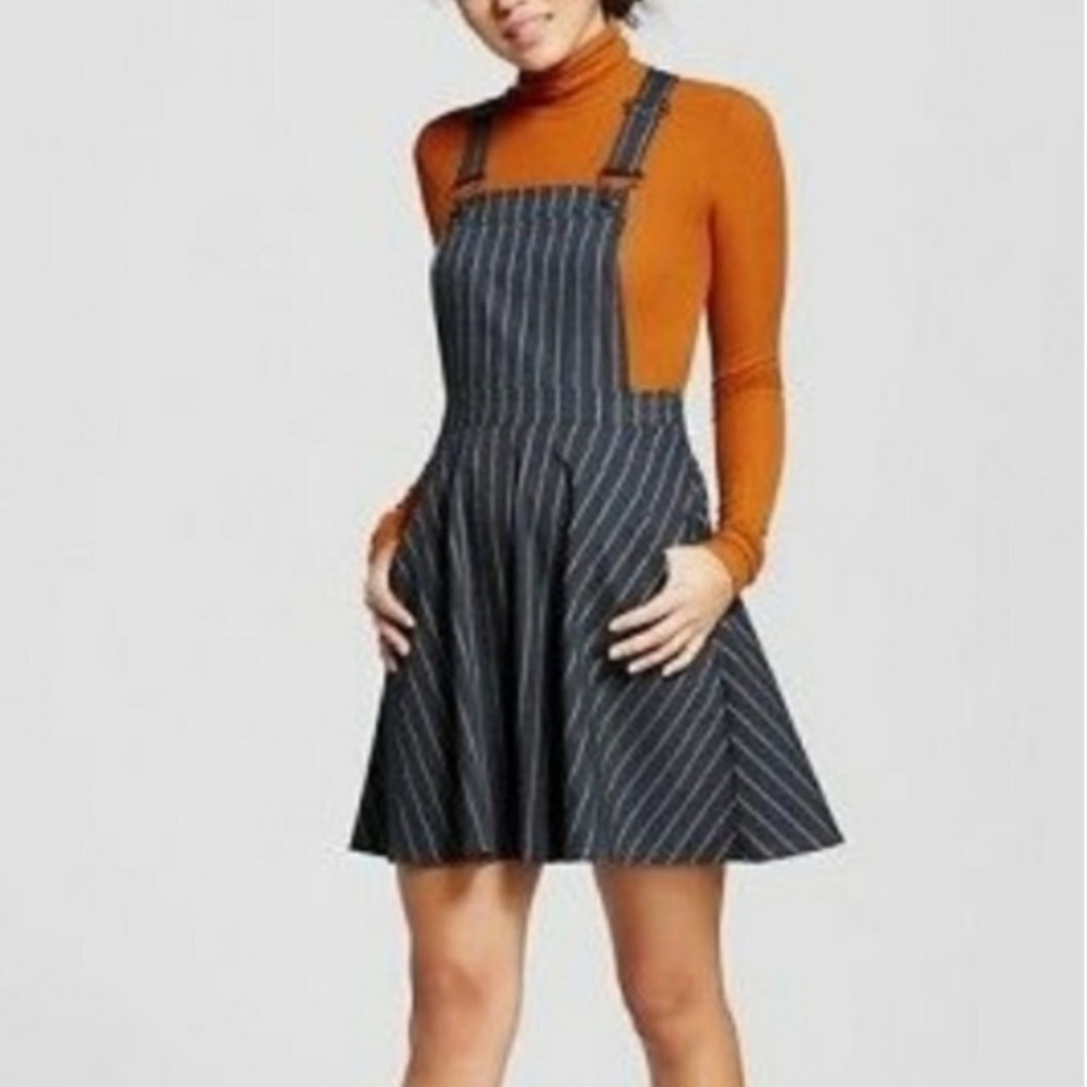 Black Stripped Overall Dress